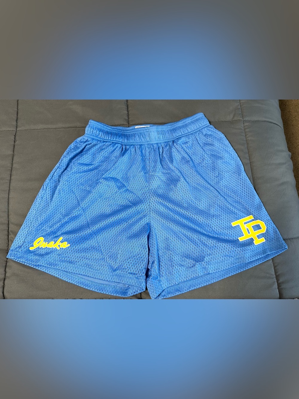 Inaka Power Blue Athletic Mesh Shorts with Yellow Logo